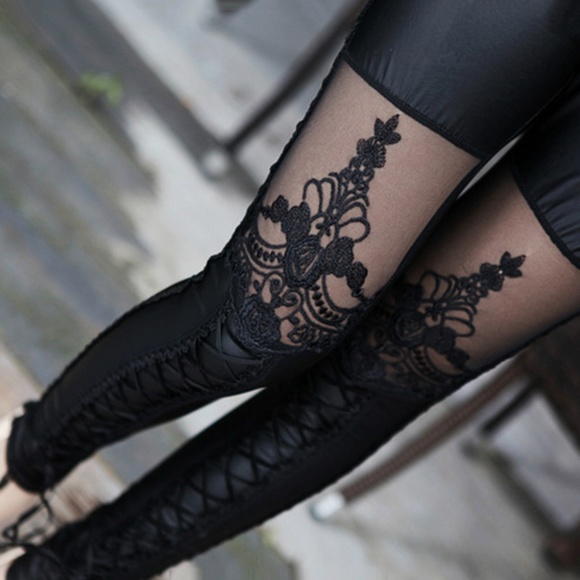 Pants - 1 LEFT!!!  Faux Leather & Lace Leggins